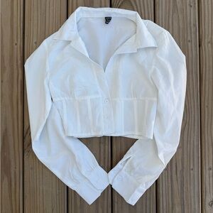 White Cropped Button-Up Shirt with Corset Style Backing